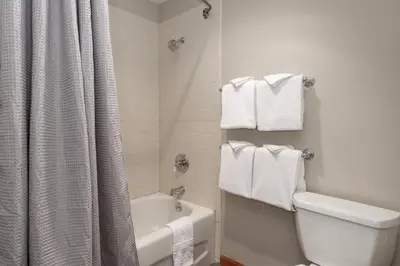 a bathroom with a toilet and a bath tub with towels at Value Unit 1422 - 2BR - Zephyr Mountain Lodge condo in Winter Park