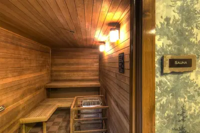 a sauna with a sign that says sunk at Timbers 3064 : 2 in Keystone