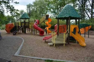 a playground with many different types of playground equipment at Hot Tub Steam Shower Gym in Charming Family Home! in Lafayette