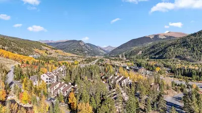 an aerial view of a town in the mountains at Bright Keystone Getaway w Loft Near Ski Lifts in Keystone