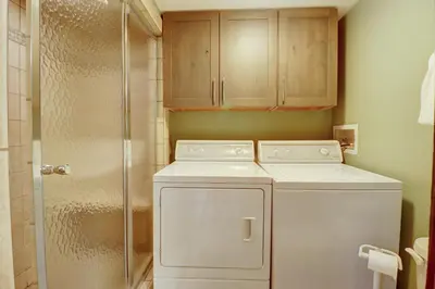 a white washer and dryer in a bathroom at E101 Lake Cliffe condo in Dillon