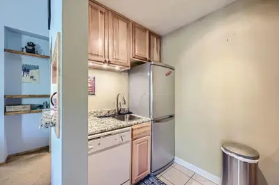 a kitchen with a refrigerator and a sink at 1147 Flying Dutchman condo in Keystone