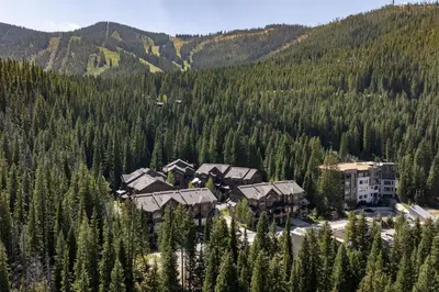 an aerial view of a resort in the mountains at Iron Horse Manor home in Winter Park