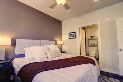 a bedroom with a bed and a ceiling fan at Sail Lofts 101 condo in Dillon