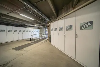 a row of lockers in an empty locker room at Slopeside 2730A by SummitCove Lodging in Keystone