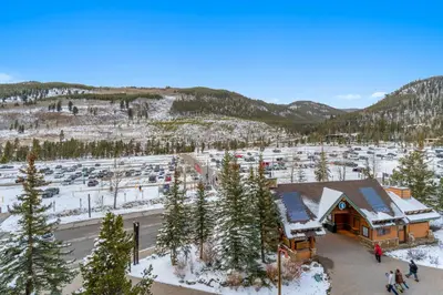 an aerial view of a ski lodge with snow on the ground at Buffalo Lodge 8386 in Keystone