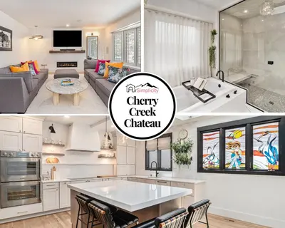 a collage of photos of a kitchen and a living room at Townhouse near Cherry Creek w gym in Denver