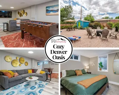 a collage of photos of a house with a pool table at Spacious home w hot tub & fire pit in Denver