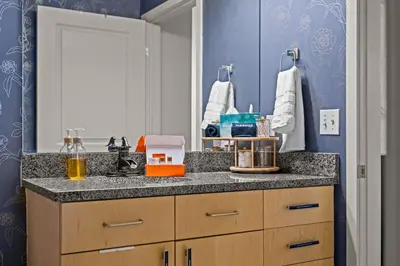a bathroom with a sink and a mirror at 1700 Bassett, Unit 711 in Denver