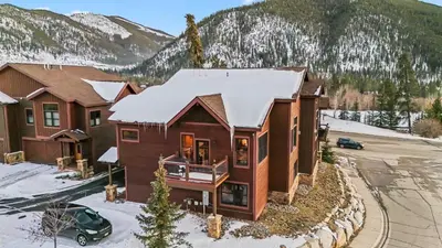 an aerial view of a house with snow on the roof at Modern Keystone Townhome Next to River Run Village in Keystone