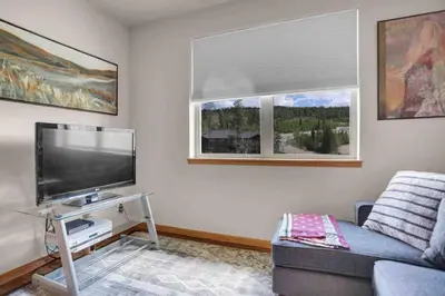 a living room with a flat screen tv and a couch at Majestic Views - Steps to the Trails! in Fraser
