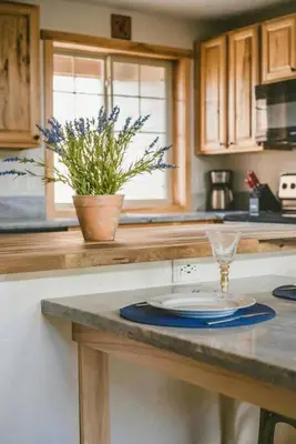a kitchen with a counter with a plate on it at Majestic Views - Steps to the Trails! in Fraser