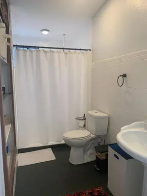 a white bathroom with a toilet and a sink at Eco-Friendly Sunnyside 3 Bedroom Bungalow in Denver