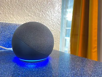 a microphone sitting on top of a blue table at Stylish two homes in one house 6 bedrooms 2 kitchens in Longmont