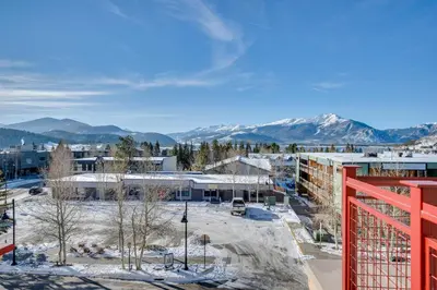 a view of a city with mountains in the background at 6 Mi to Keystone Resort Dillon Condo with Balcony in Dillon