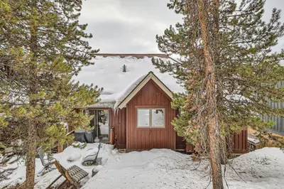 a cabin in the snow with trees at 6 Cabin in the Pines home in Keystone