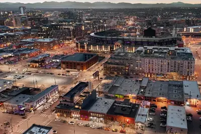 an aerial view of a city at night at Suite No 2 in Denver