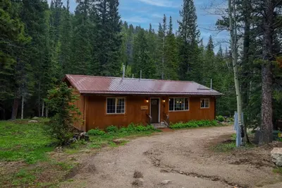 a small wooden cabin in the middle of a forest at Moon Creek Cabin cabin in Nederland