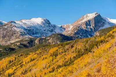 a mountain with trees and snow capped mountains at Lux 3BR Home - Wildlife & Views near RMNP in Estes Park