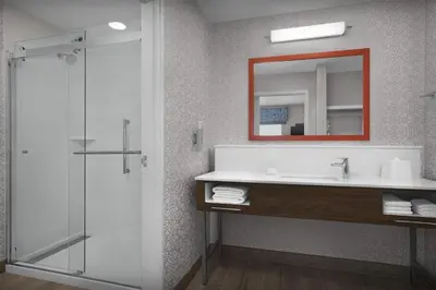 a bathroom with a sink and a mirror at Hampton Inn & Suites By Hilton Wheat Ridge Denver West in Wheat Ridge