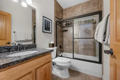 a bathroom with a toilet and a sink and a shower at 107 Red Quill in Winter Park
