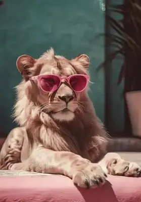 a cat wearing pink glasses sitting on a table at Super Cute Five Bedroom Home in Denver Perfect For Girls Trips in Denver