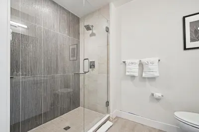 a bathroom with a shower and a toilet at 2880 Sophistication Simplified at Espadin in Denver