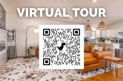 a rendering of a living room with a virtual tour sign at Mountain Top Getaway With A Hot Tub in Morrison