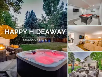 a collage of photos of a house with a hot tub at A Great Location Modern Home With A Hot Tub in Arvada
