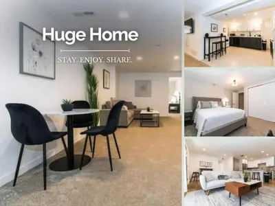 a collage of photos of a bedroom and a living room at Near Downtown Denver A Huge Home With Two Kitchens in Denver