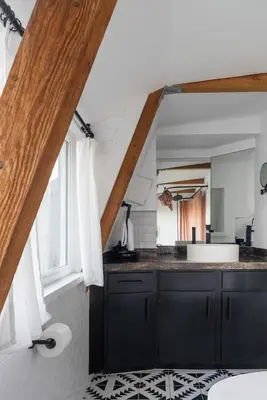 a kitchen with a sink and a counter top at Beautiful A Frame Near Hiking And Red Rocks And Evergreen in Morrison