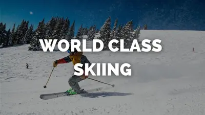 a person on skis in the snow with words world class skiing at New Hip Loft Near RiNo Taxi District With A Pool in Denver