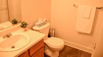a bathroom with a white toilet and a sink at Spacious Oasis near Red Rocks and Downtown Denver in Lakewood