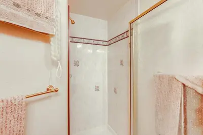 a bathroom with a shower with a glass door at 7 Mi to Dtwn Denver Lakefront Gem with Dock! in Denver
