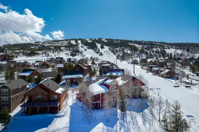 an aerial view of a resort in the snow at Timber Court in Granby