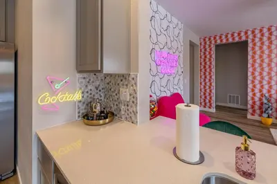 a visualization of a kitchen in a house at Near Airport, 3BR, Stock Tank Pool, Mini-Golf, Game Rm in Commerce City