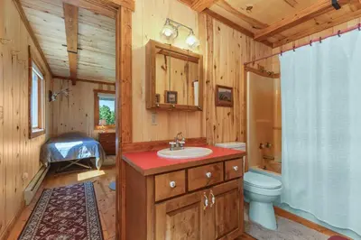 a bathroom with a sink and a toilet and a shower at Randalman House in Walden