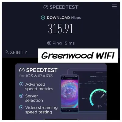 a screenshot of a cell phone with a screen that says greenwood wifi at Bright & Cozy Upper Unit in Denver in Denver
