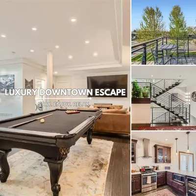 a collage of photos of a house with a pool table at With Pool Table Near to RiNo and City Park in Denver