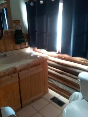 a bathroom with a sink and a toilet and a window at Colorado Cabin Adventure in Grand Lake