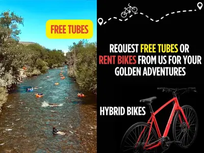 a red bike parked next to a river with people rafting at 10 min Red Rocks & FAMILY FRIENDLY & 7min to I70 & STR-25-0008 in Golden