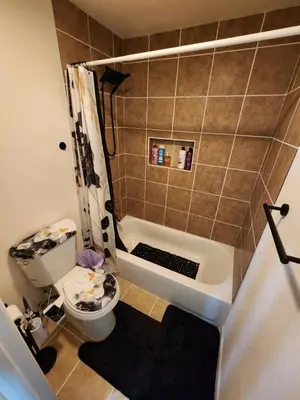 a bathroom with a toilet and a bath tub at Entire Basement with private Entrance within walking distance from the Gaylord hotel in Aurora