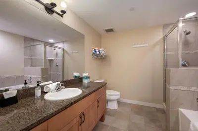 a bathroom with a sink and a toilet and a shower at Founders Pointe 4473 Ski In Ski Out Winter Park Resort in Winter Park