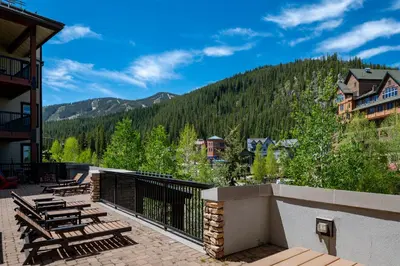 a balcony with a view of a mountain at Fraser Crossing 3405 Ski In Ski Out Winter Park Resort in Winter Park