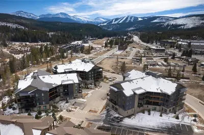 an aerial view of a resort with snow covered buildings at Timber Fox 3309 Downtown Condo - Beautiful Fireplace in Winter Park