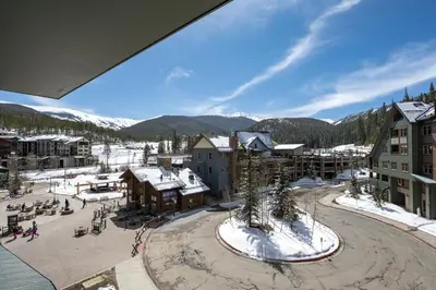 an aerial view of a ski resort in the mountains at Zephyr Mountain Lodge 1420 Ski-In Ski-out Winter Park Resort base in Winter Park