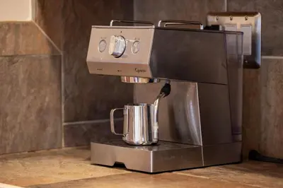 a coffee machine sitting on top of a counter at West Portal Cabin cabin in Grand Lake