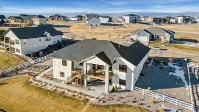 an aerial view of a home in a subdivision at Bridle Ridge Retreat - Modern Comfort, Open Views in Timnath