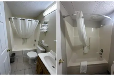 a bathroom with a tub and a toilet and a sink at Hotel O Englewood-South Denver CO in Englewood