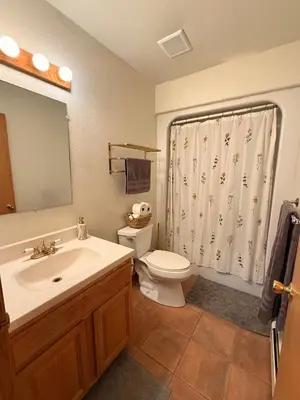 a bathroom with a sink and a toilet and a shower at Your Mountain Retreat in Loveland